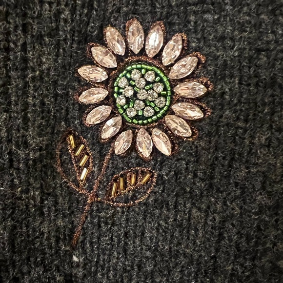 Boden charcoal sweater embellished with flowers by hand. - Picture 3 of 8